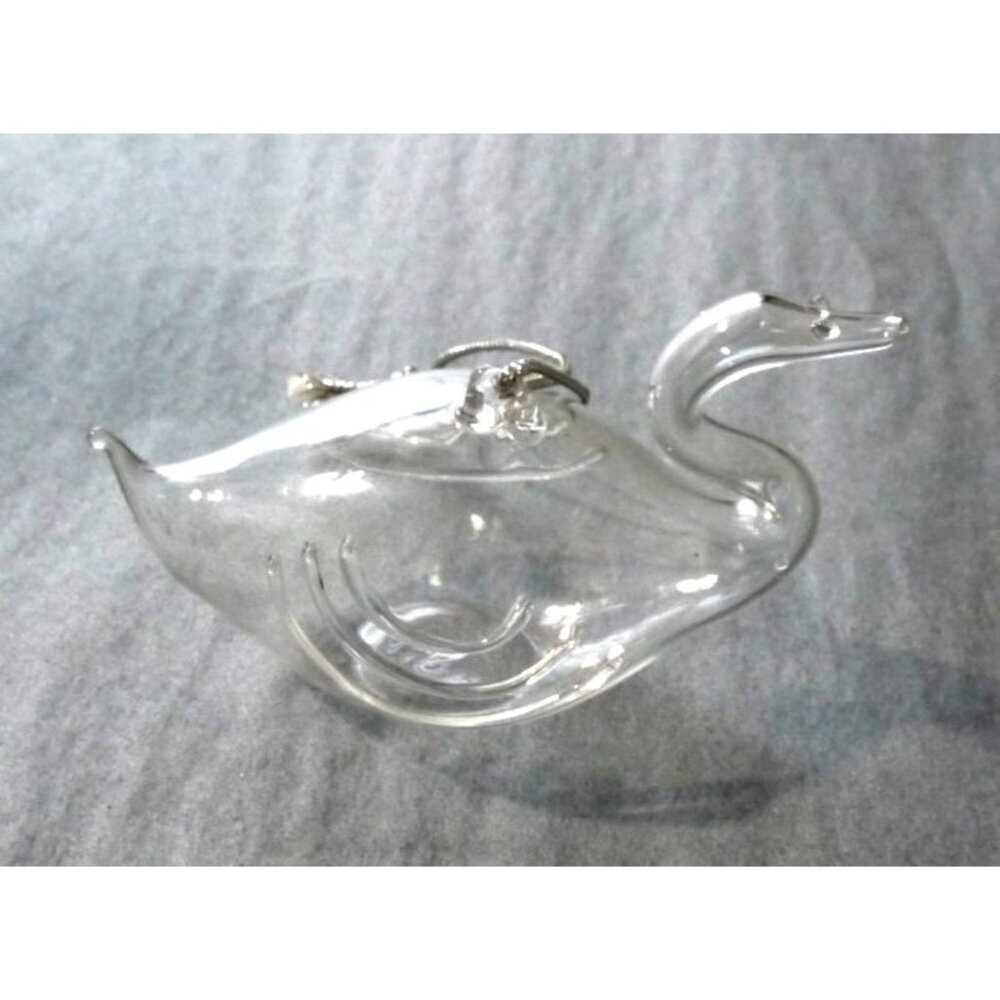 Vintage clear handmade Blown Glass Swan Christmas Ornament 4" long